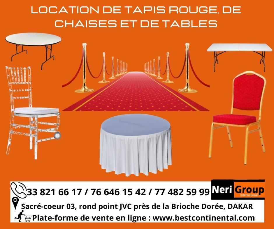 Location de chaises, de tables, tapis rouge