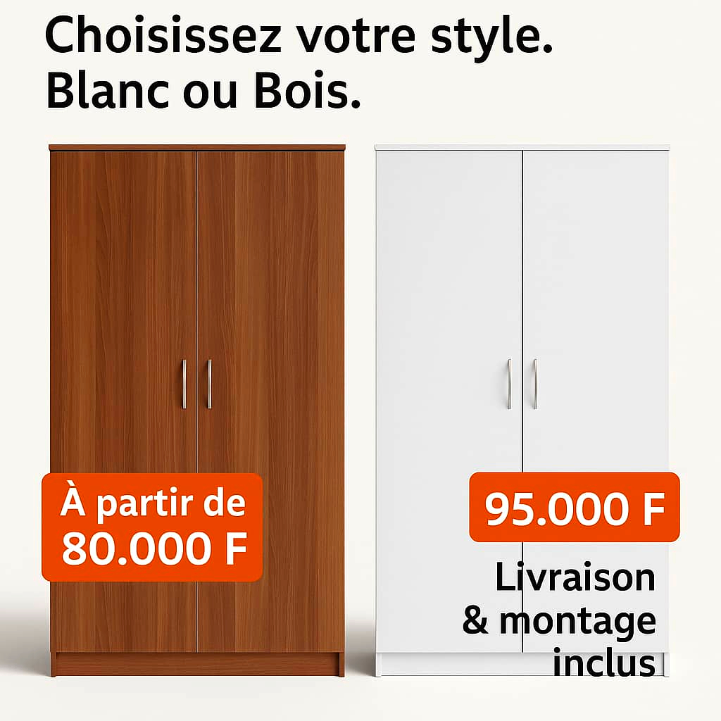 ARMOIRE 2 PORTES – COULEUR MARRON ET BLANCHE